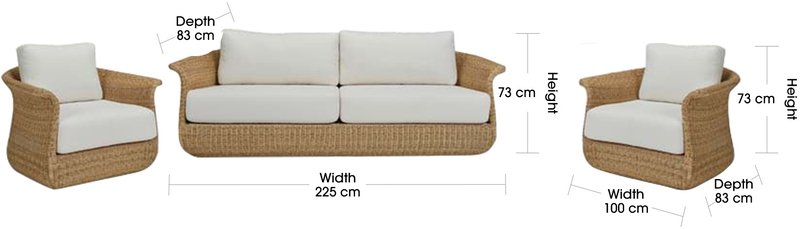 Cane Sofa with chair with dimentions