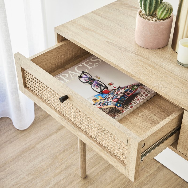 Console Table open drawer closeup view