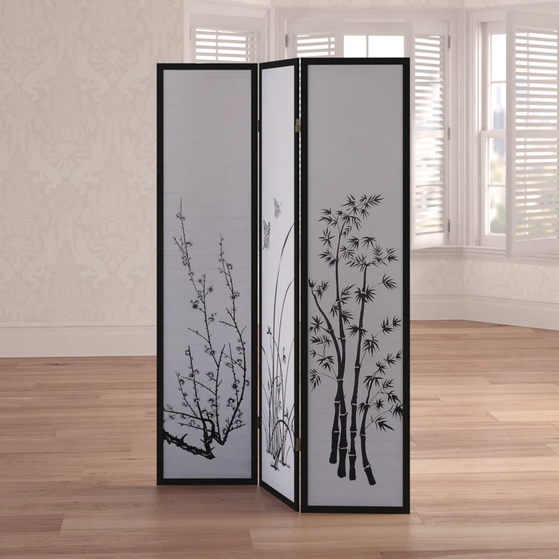 H Solid Wood Folding Room Divider on site view