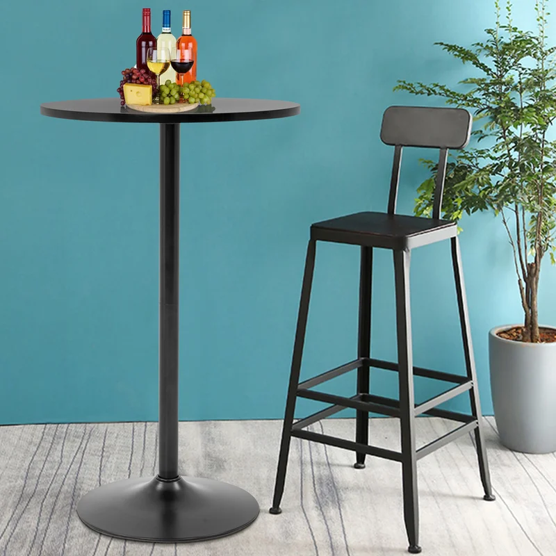 Mahnomen Counter Height 39.5'' Pedestal Dining Table with chair in blue background