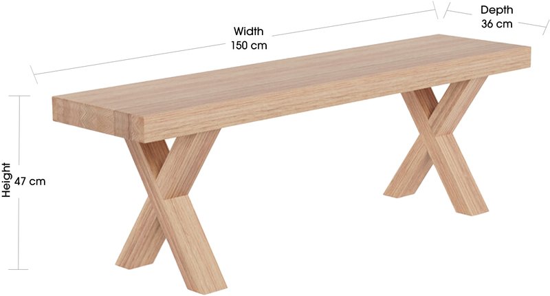 Solid Dining Bench with dimentions