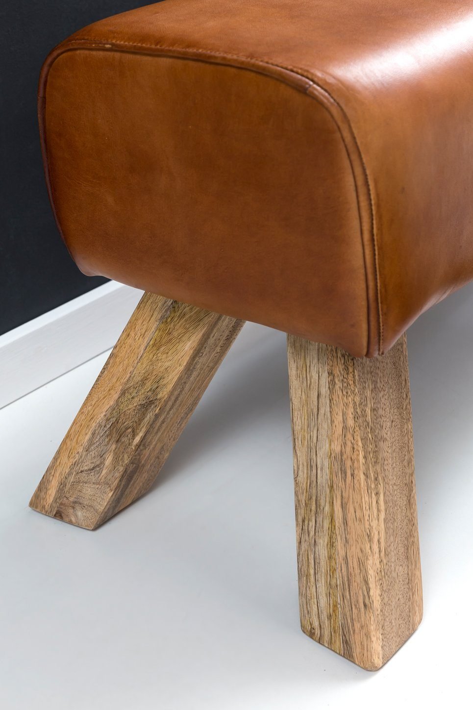 Stool bench, leather stool gymnastics bench closeup view