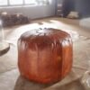 Upholstered stool FB54091 (real leather brown 52x40x52 cm ottoman living room), design pouf stool oriental, upholstered stool in living room