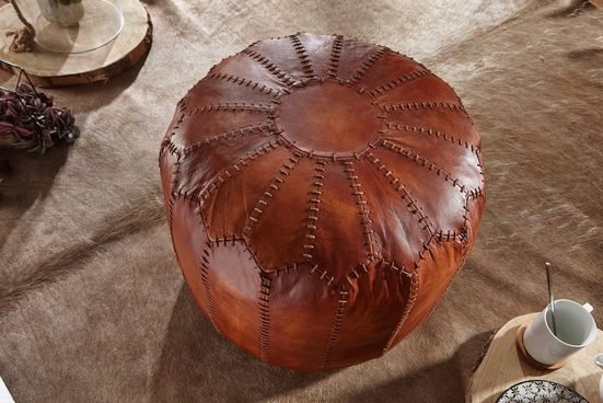 Upholstered stool FB54091 (real leather brown 52x40x52 cm ottoman living room), design pouf stool oriental, upholstered stool top view