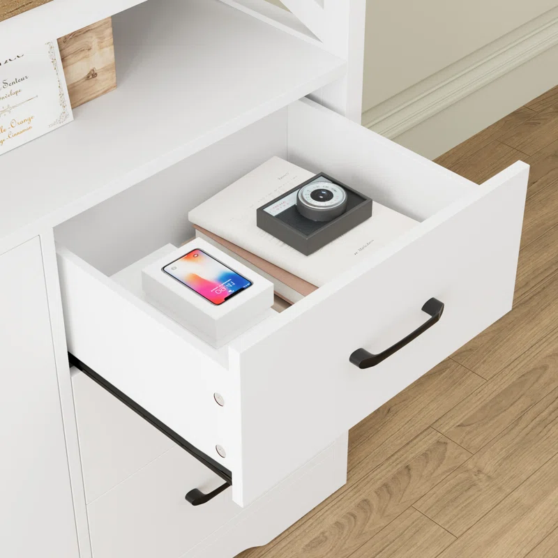 Wide Modern Storage Sideboard with Open Shelf