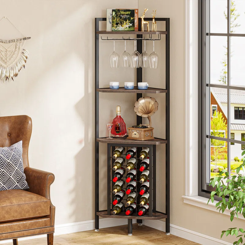 18 Bottle Floor Wine and Glass Rack actual onsite view