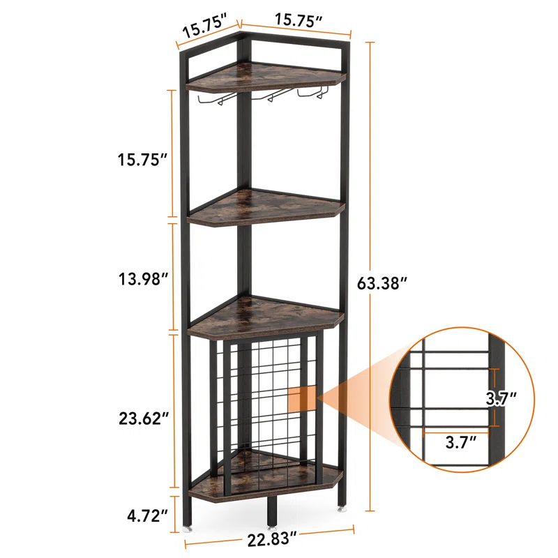18 Bottle Floor Wine and Glass Rack all the dimentions