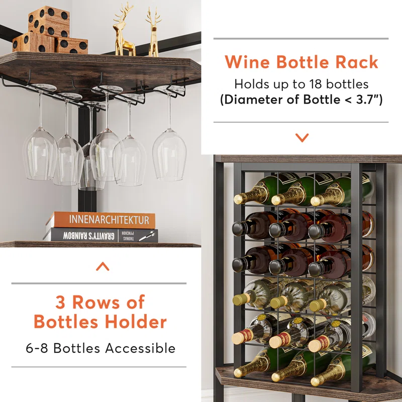 18 Bottle Floor Wine and Glass Rack details