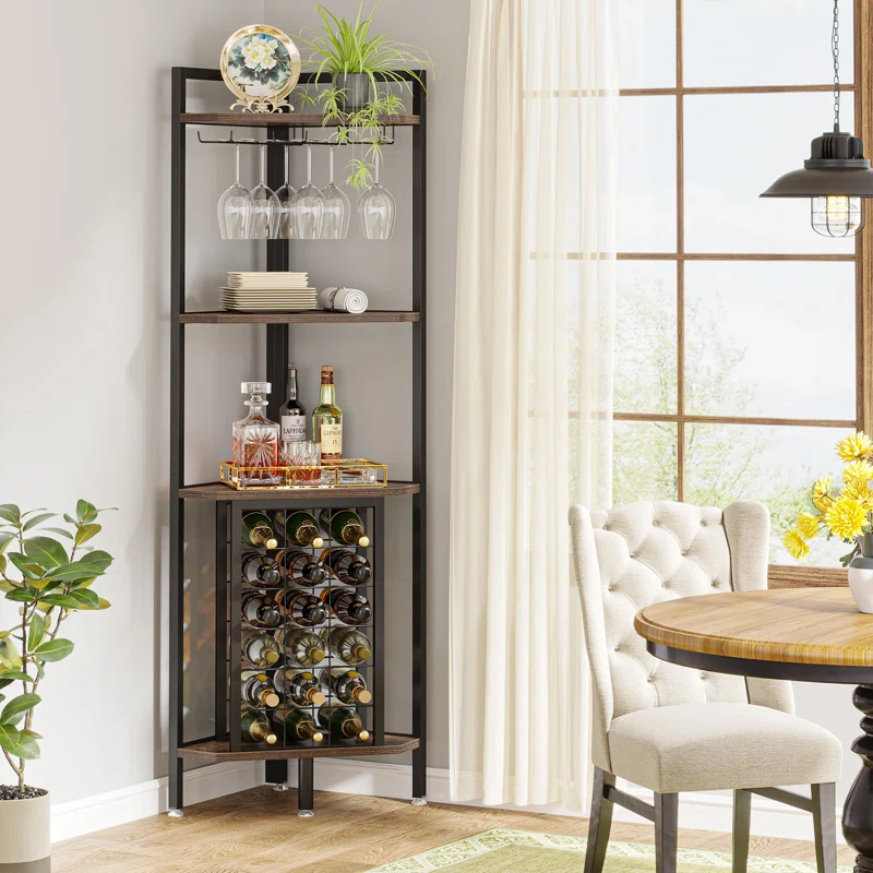 18 Bottle Floor Wine and Glass Rack living room view
