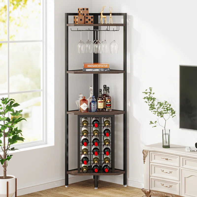18 Bottle Floor Wine and Glass Rack onsite view
