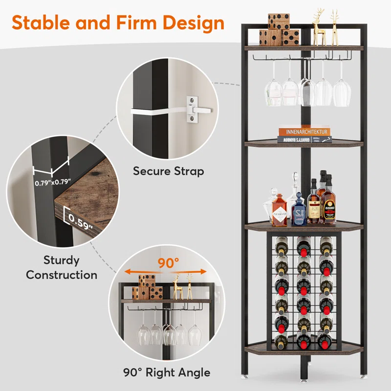 18 Bottle Floor Wine and Glass Rack zoomin details