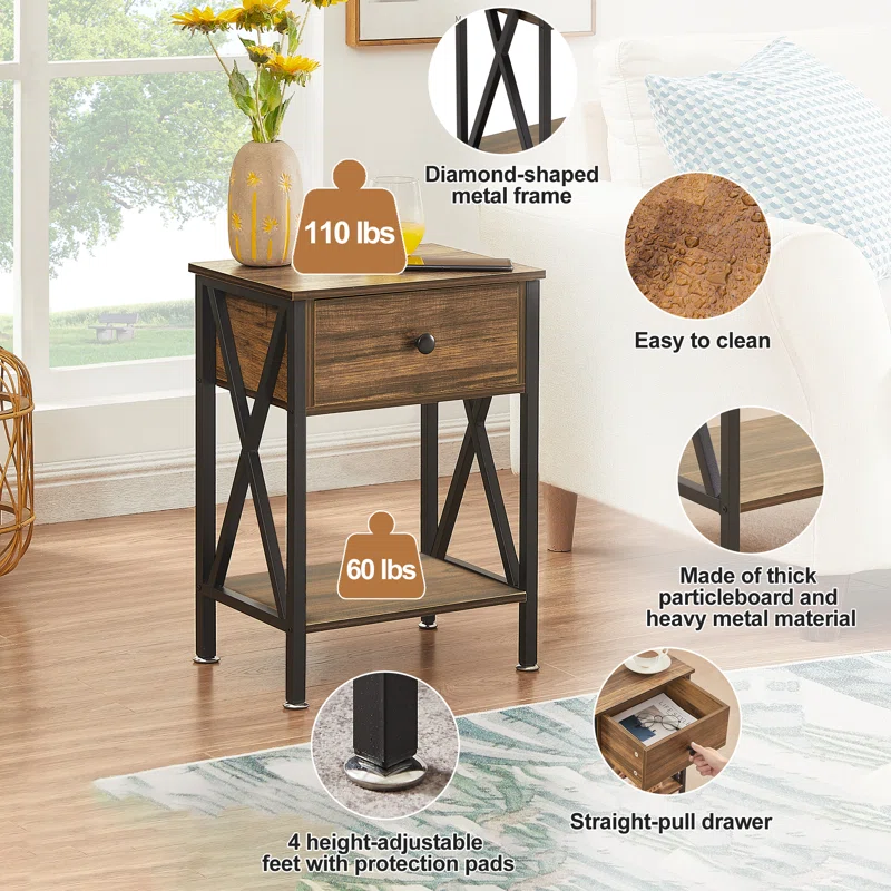 3 Piece Bedroom Set side table zoomin details