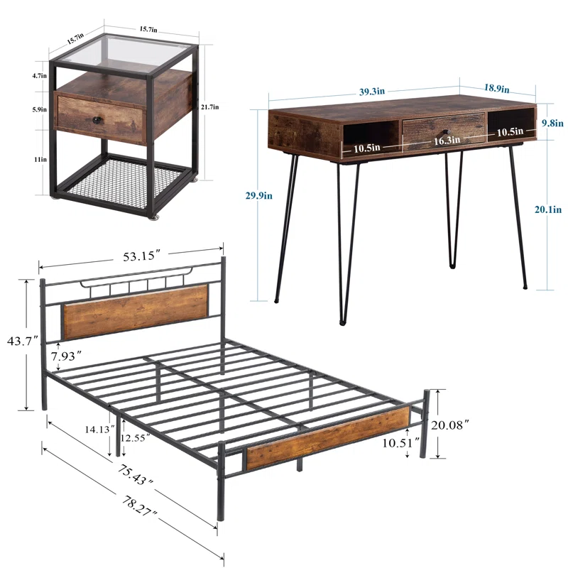4 Piece Bedroom Set with all dimentions