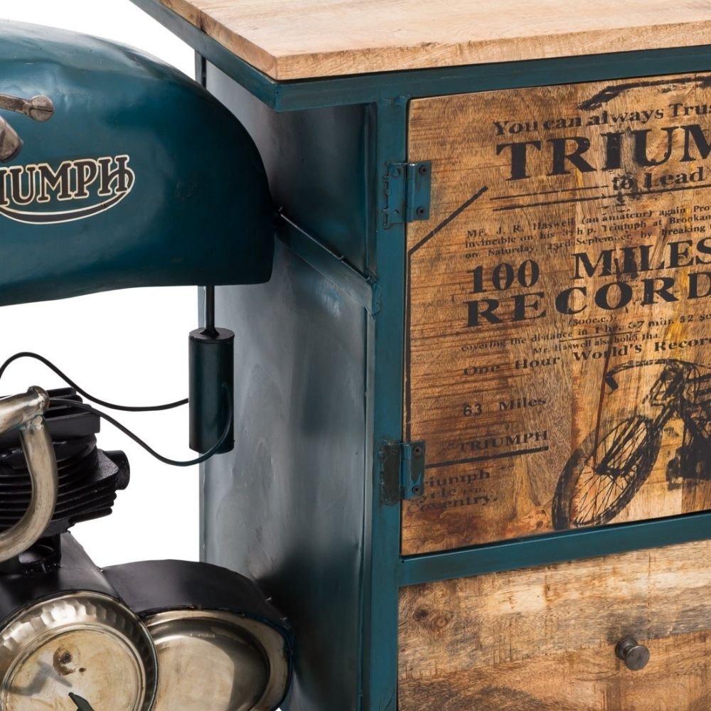 Antique Wooden Furniture _ Triumph Bike vanity closeup