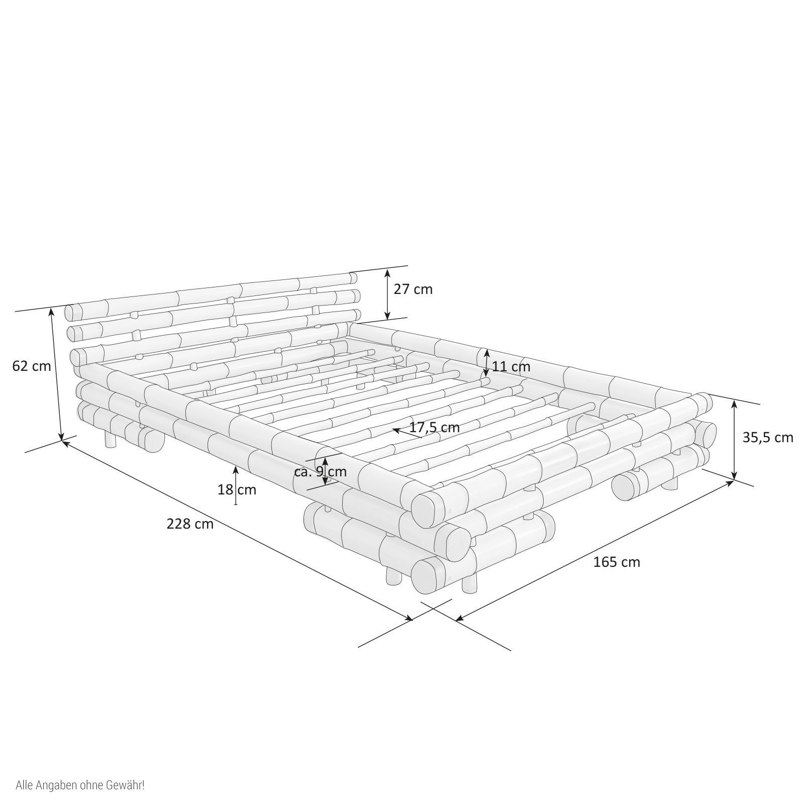 Bamboo bed 3d modal with all dimentions