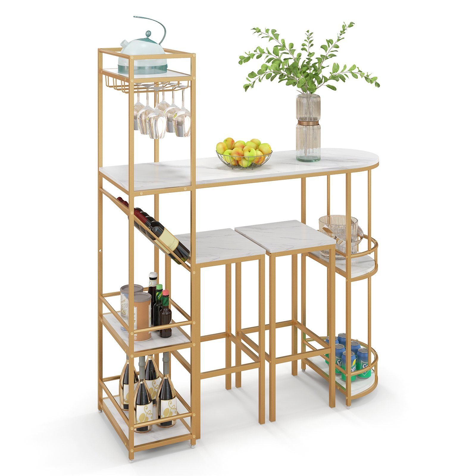 Bar table with set of 2 stool isometric png