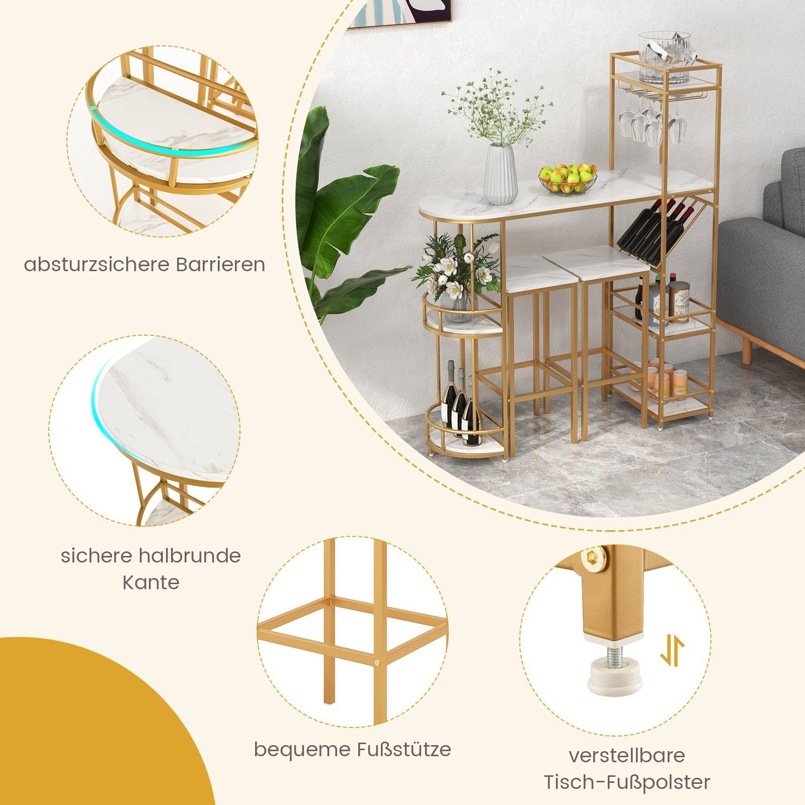 Bar table with set of 2 stool zoomin details