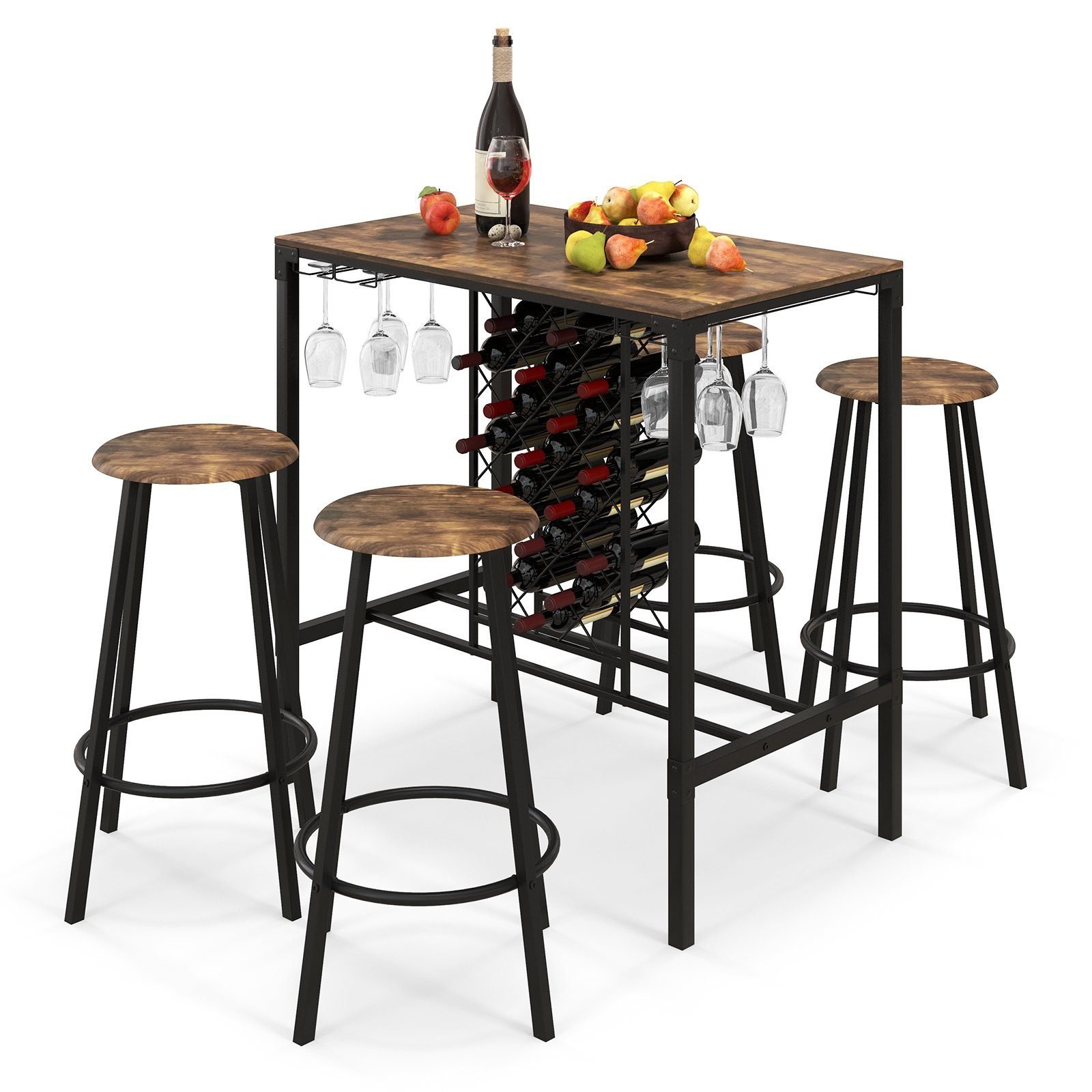Bar table with stools wine rack and glass holderisometric png
