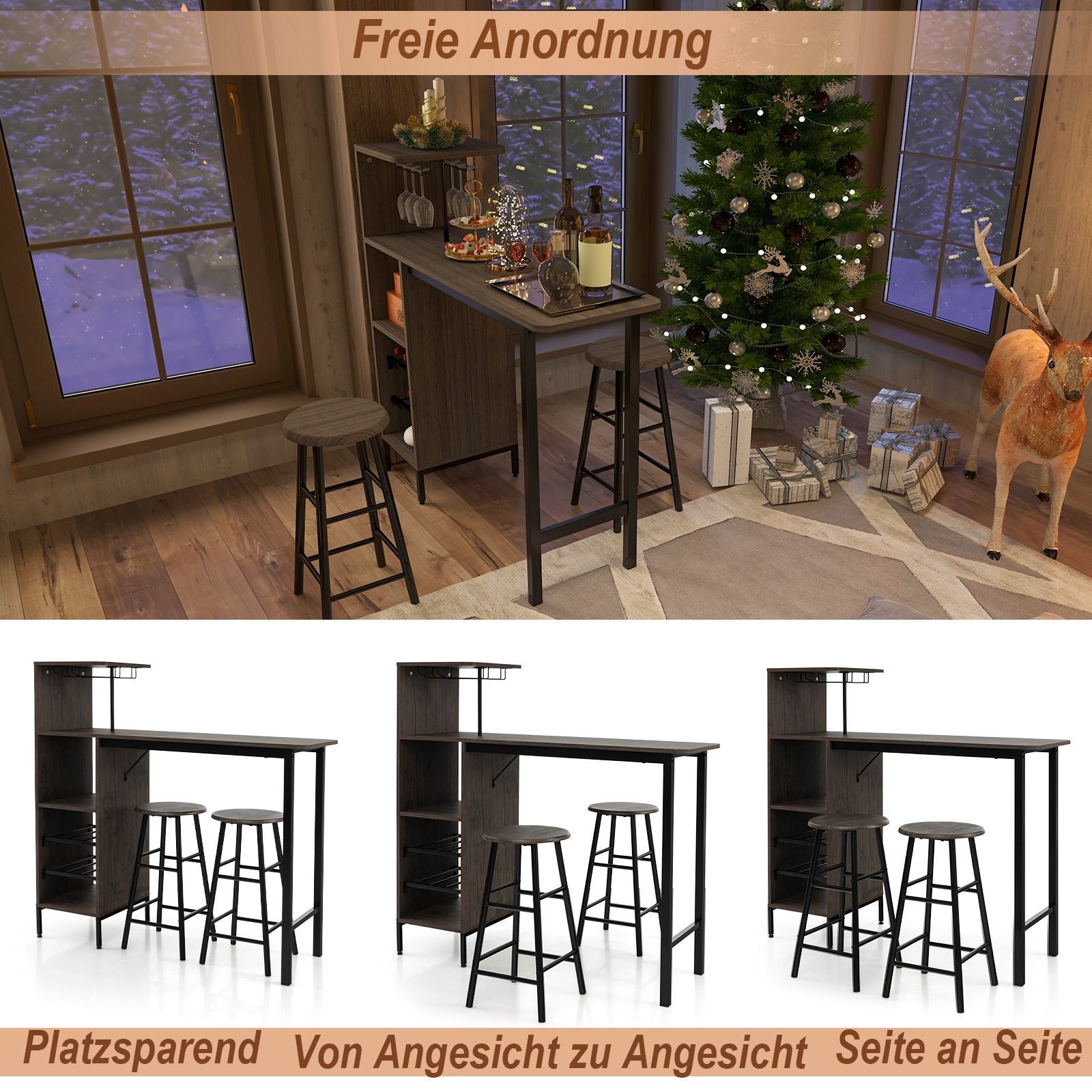 Bar table with wine rack holders & stools 3d modas