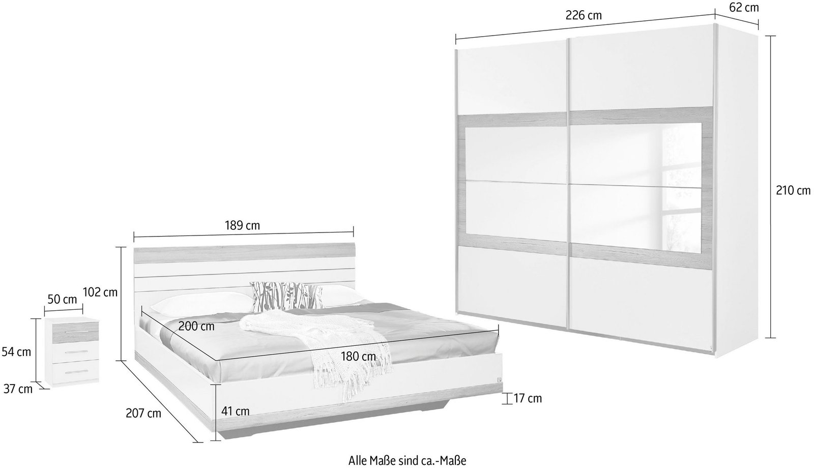 Bedroom set sliding door wardrobe bed Bedside Tables 3d modal with dimentions