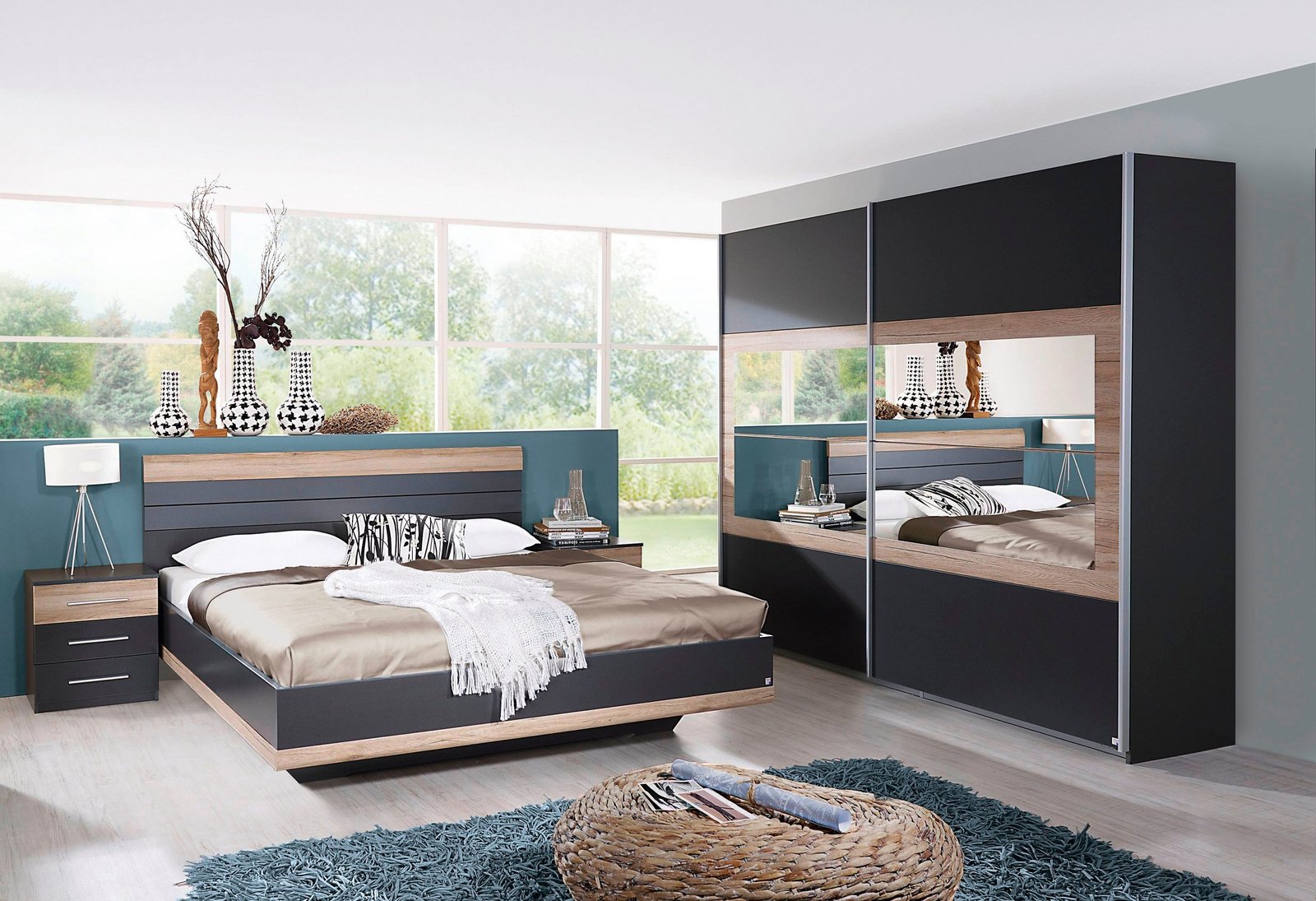 Bedroom set sliding door wardrobe bed Bedside Tables actual site view