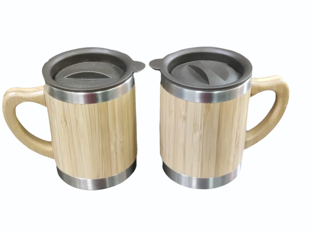 Brown Bamboo Stainless Steel Coffee Mug png