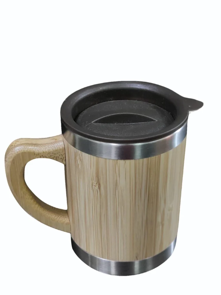 Brown Bamboo Stainless Steel Coffee Mug single cup png