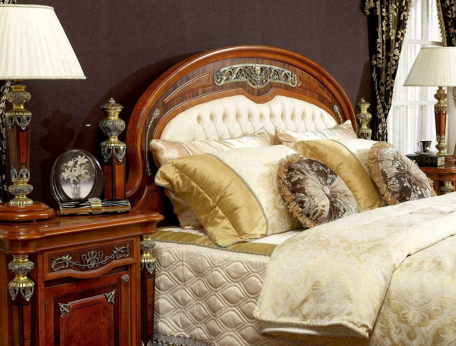 Complete Bedroom Luxury Antique Bed closeup bed view
