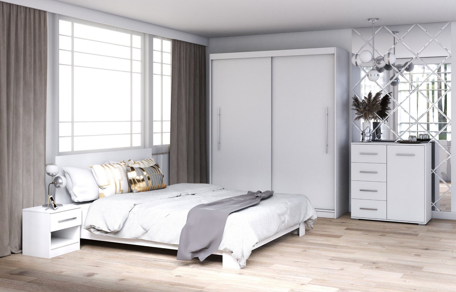 Complete bedroom set in white 5-piece actual site view