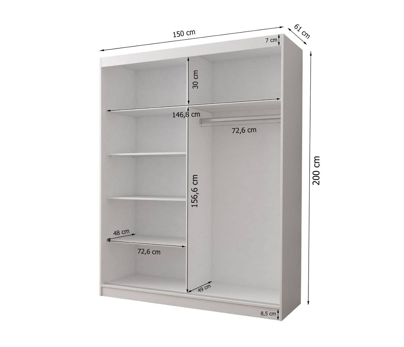 Complete bedroom set in white wardrobe dimentions