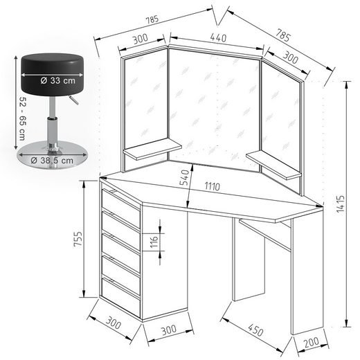 Dressing table ARIELLE black dimensions