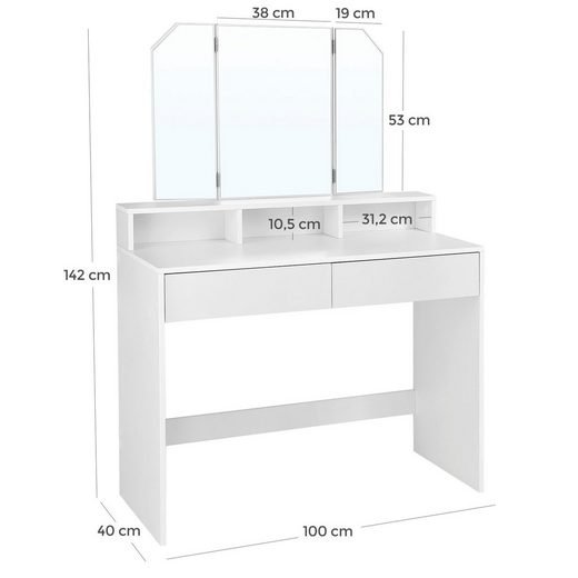 Dressing table, modern, white dimensions