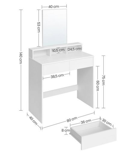 Dressing table, white, modern dimensions