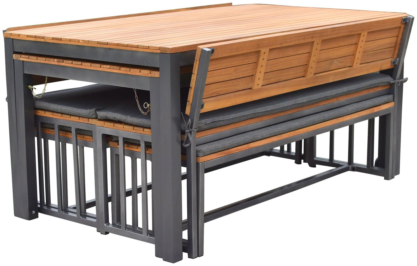 Garden dining group 10 pieces benches tables isometric view png