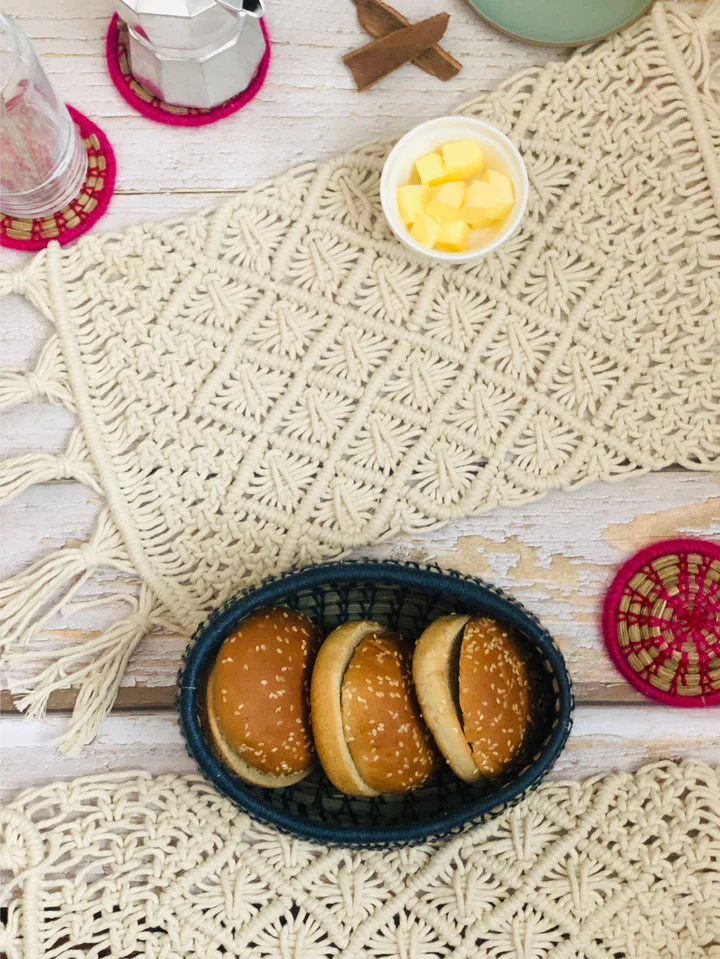 Handcrafted salt reed oval bread basket top view