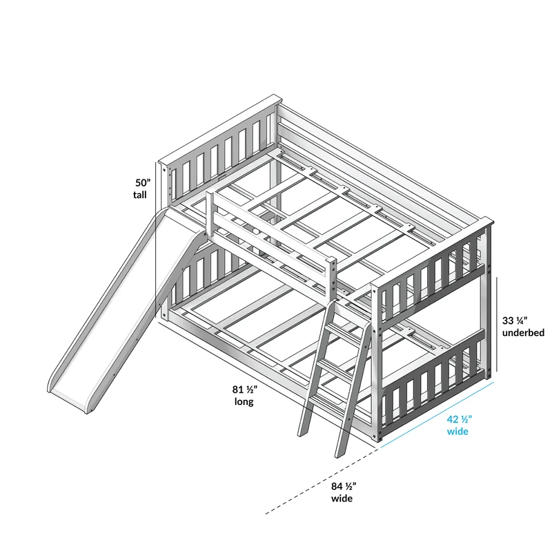 Kids Twin Over Twin Bunk Bed 3d modal with all dimentions
