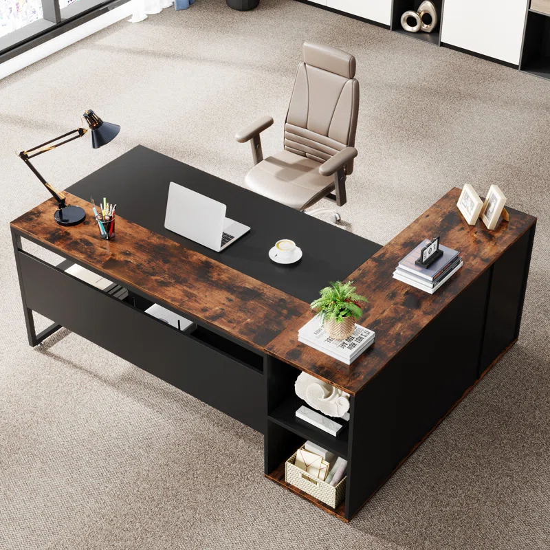 L Shaped Office Desk top view in office
