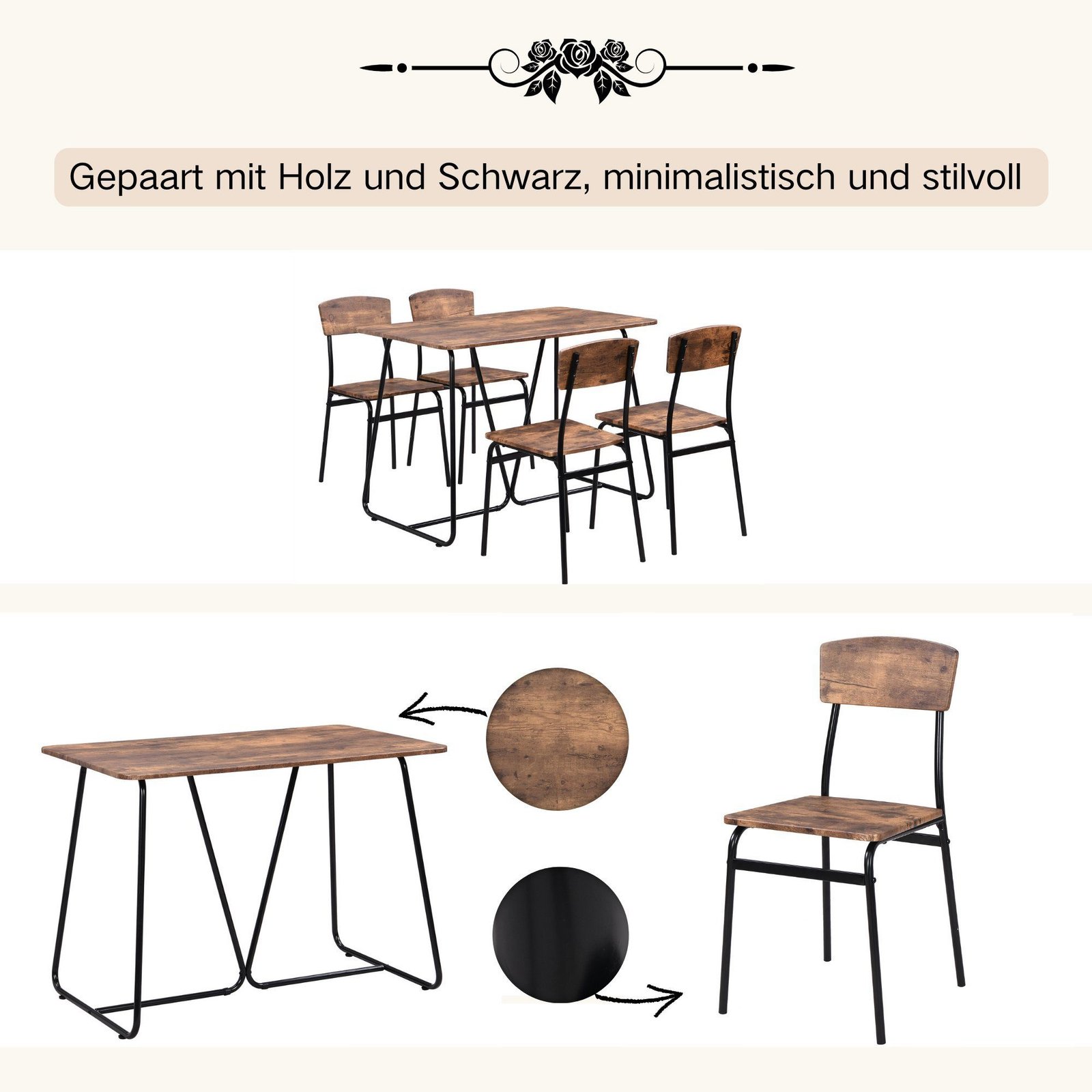 Modern dining table and chair set zoom in details (1)