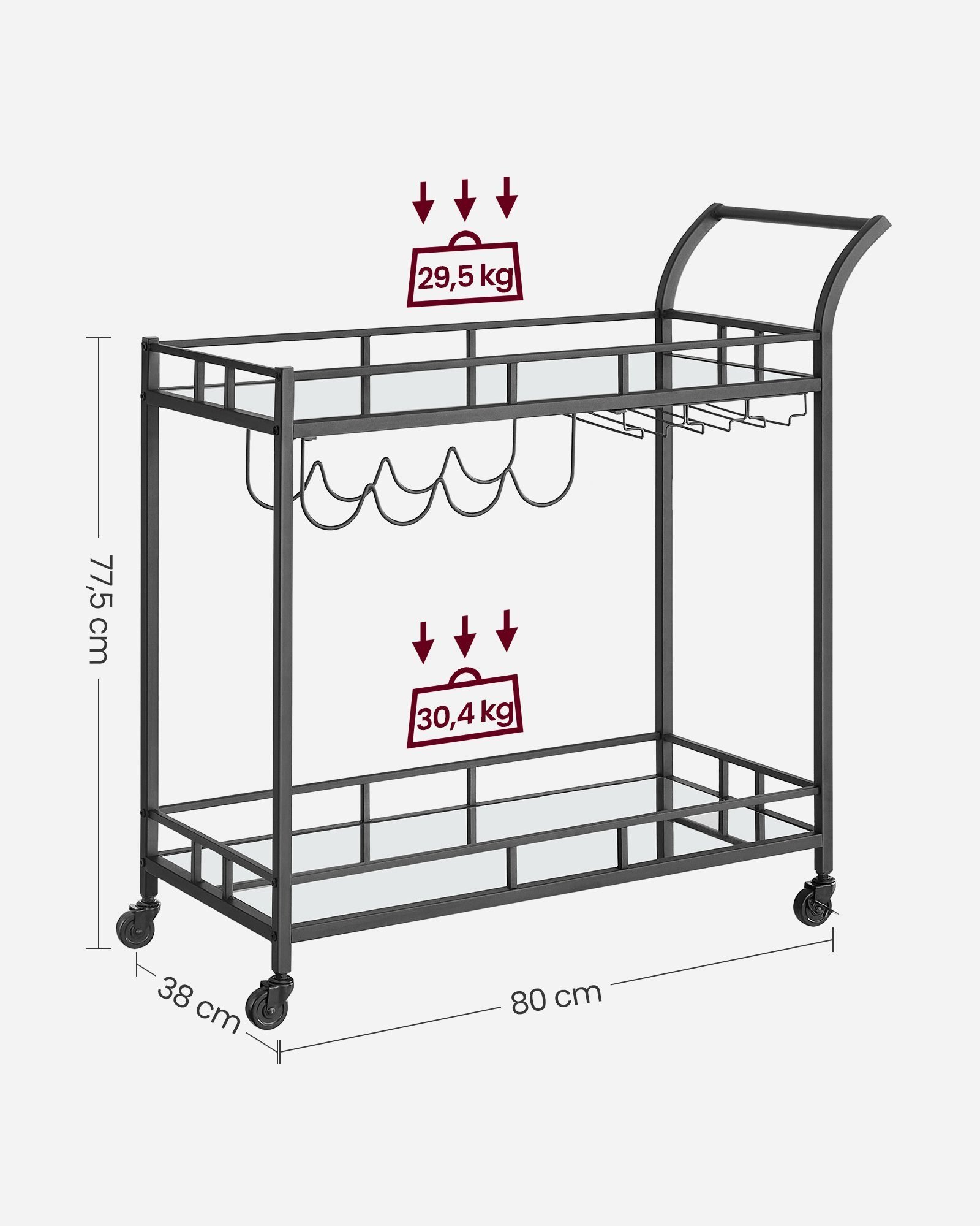Side trolley wine rack with dimentions