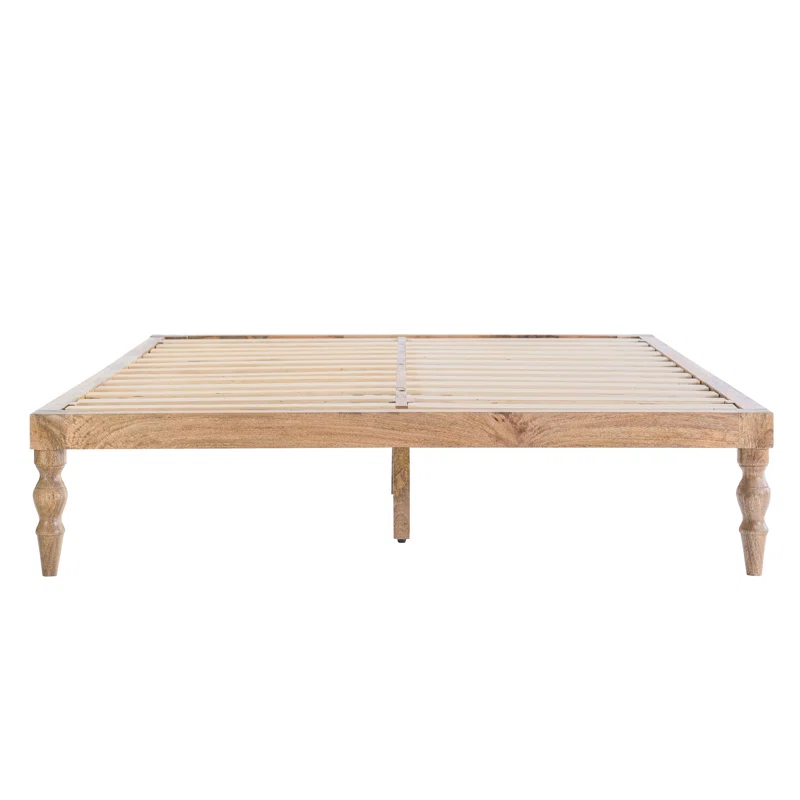 Solid Wood Platform Bed isometric view png