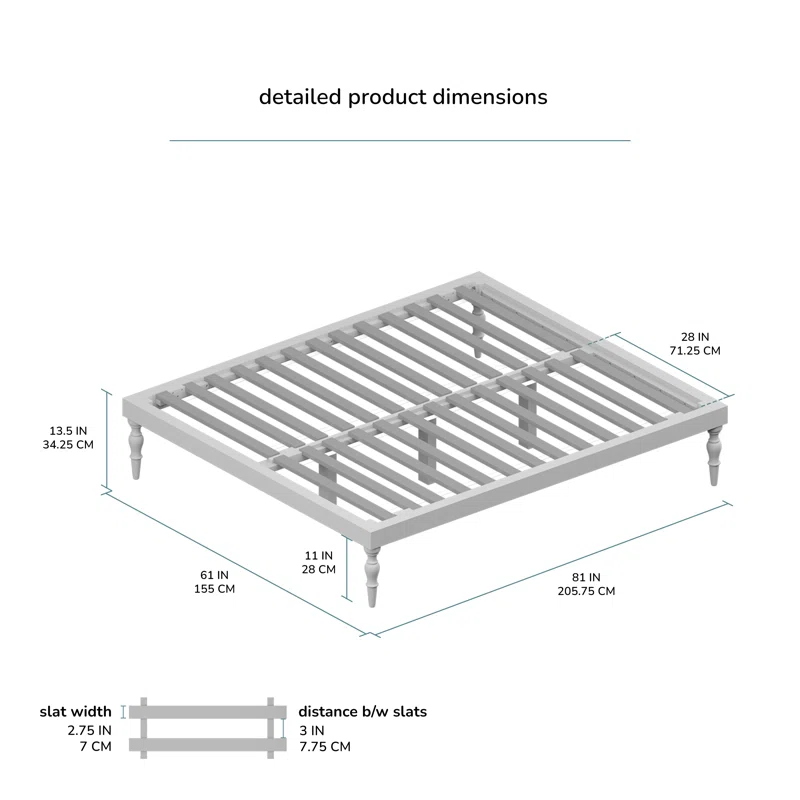Solid Wood Platform Bed with all dimentions