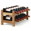 Solid Wood Tabletop Wine Bottle Rack isometric view png