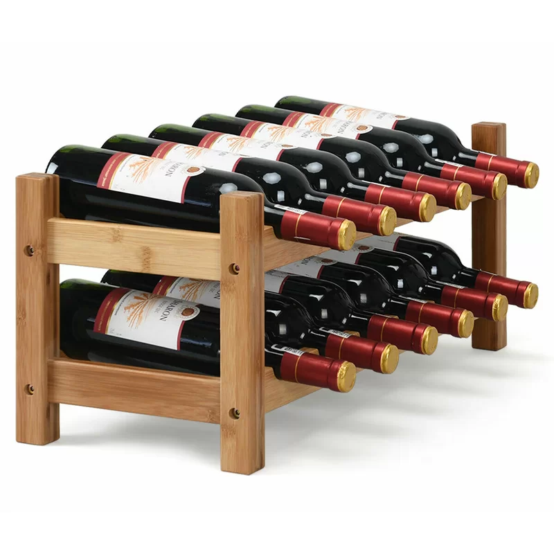 Solid Wood Tabletop Wine Bottle Rack isometric view png