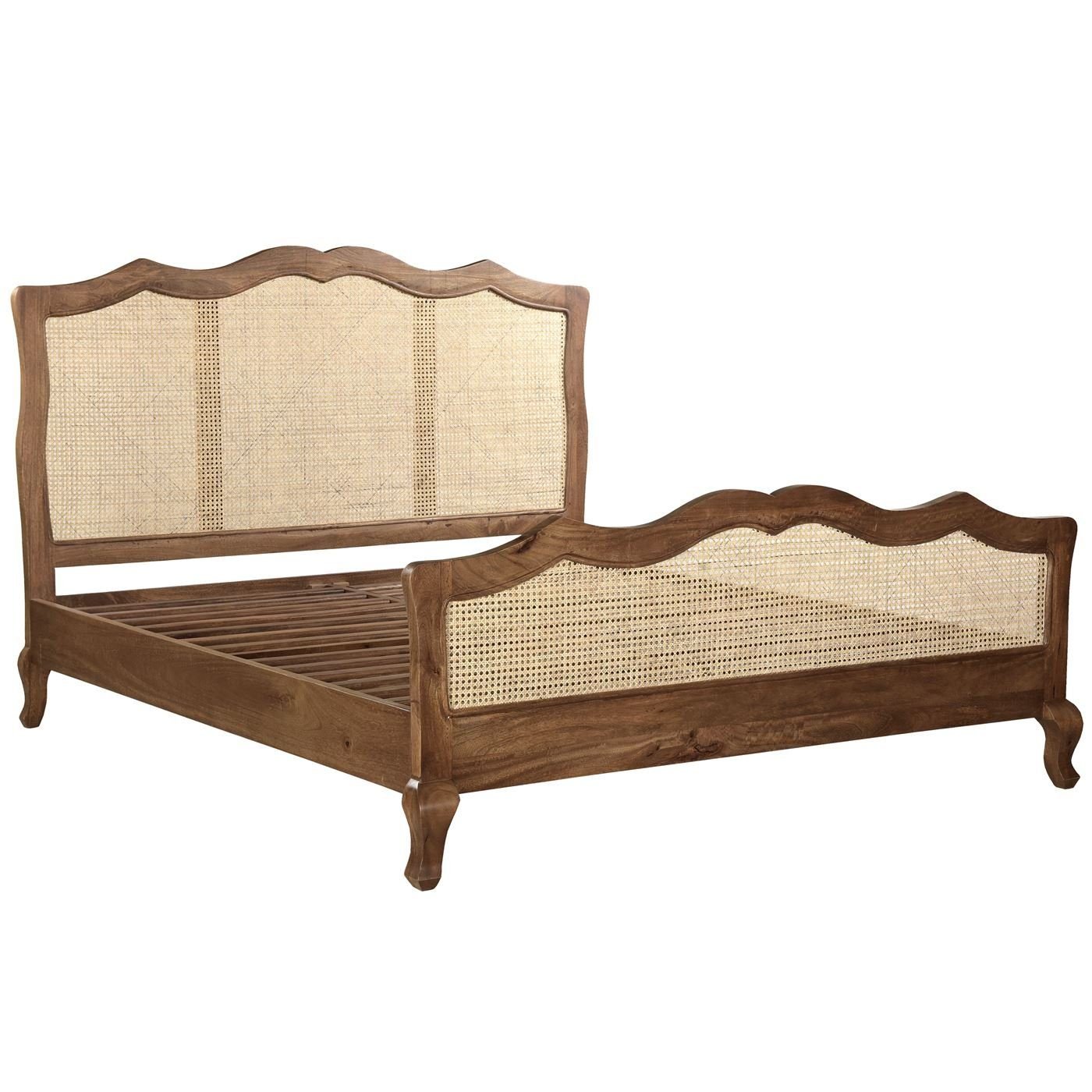 Solid wood & Cane Antique design Bed isometric view png