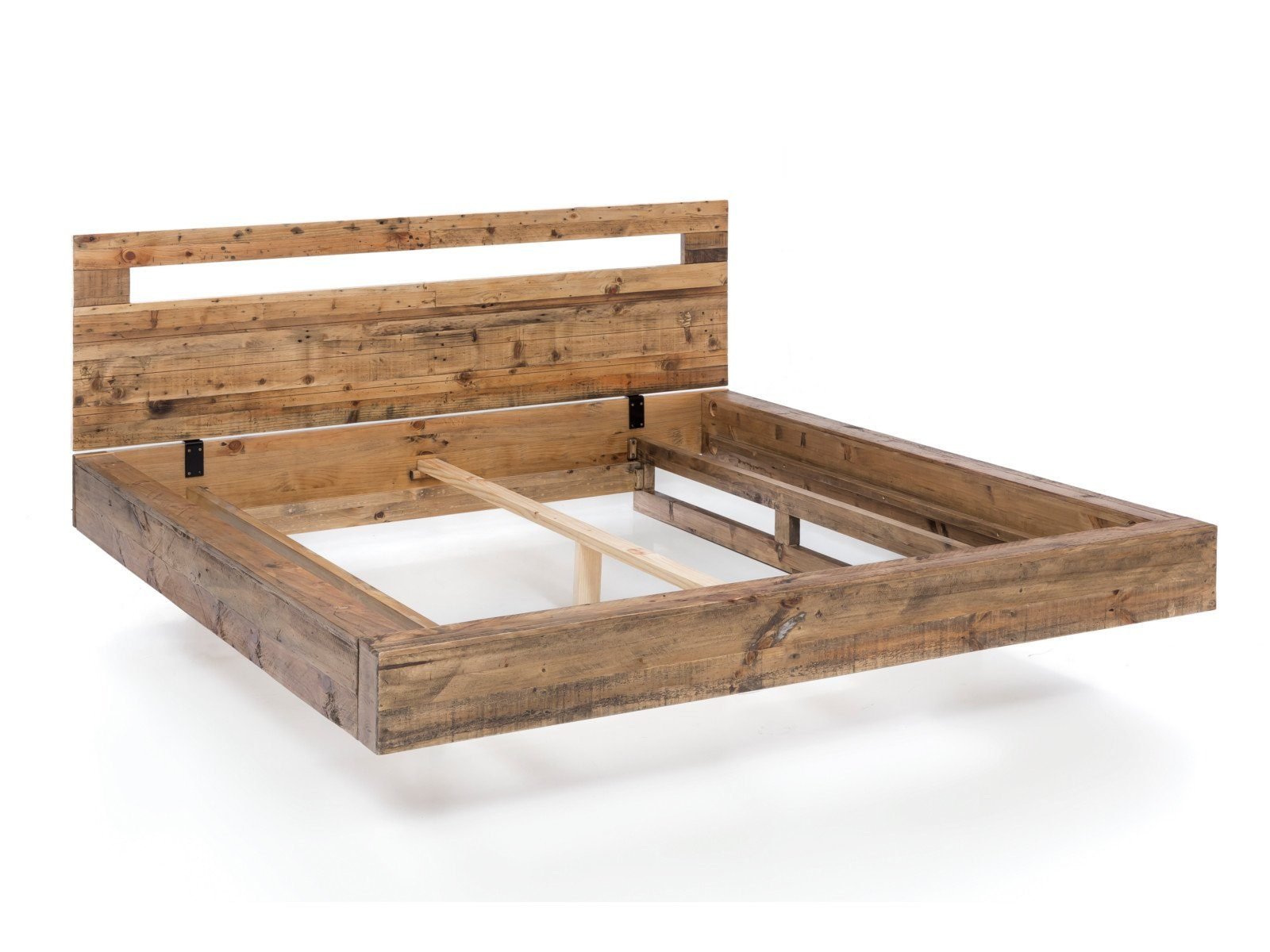 Solid wood bed Marton of rustic pine wood isometric view png