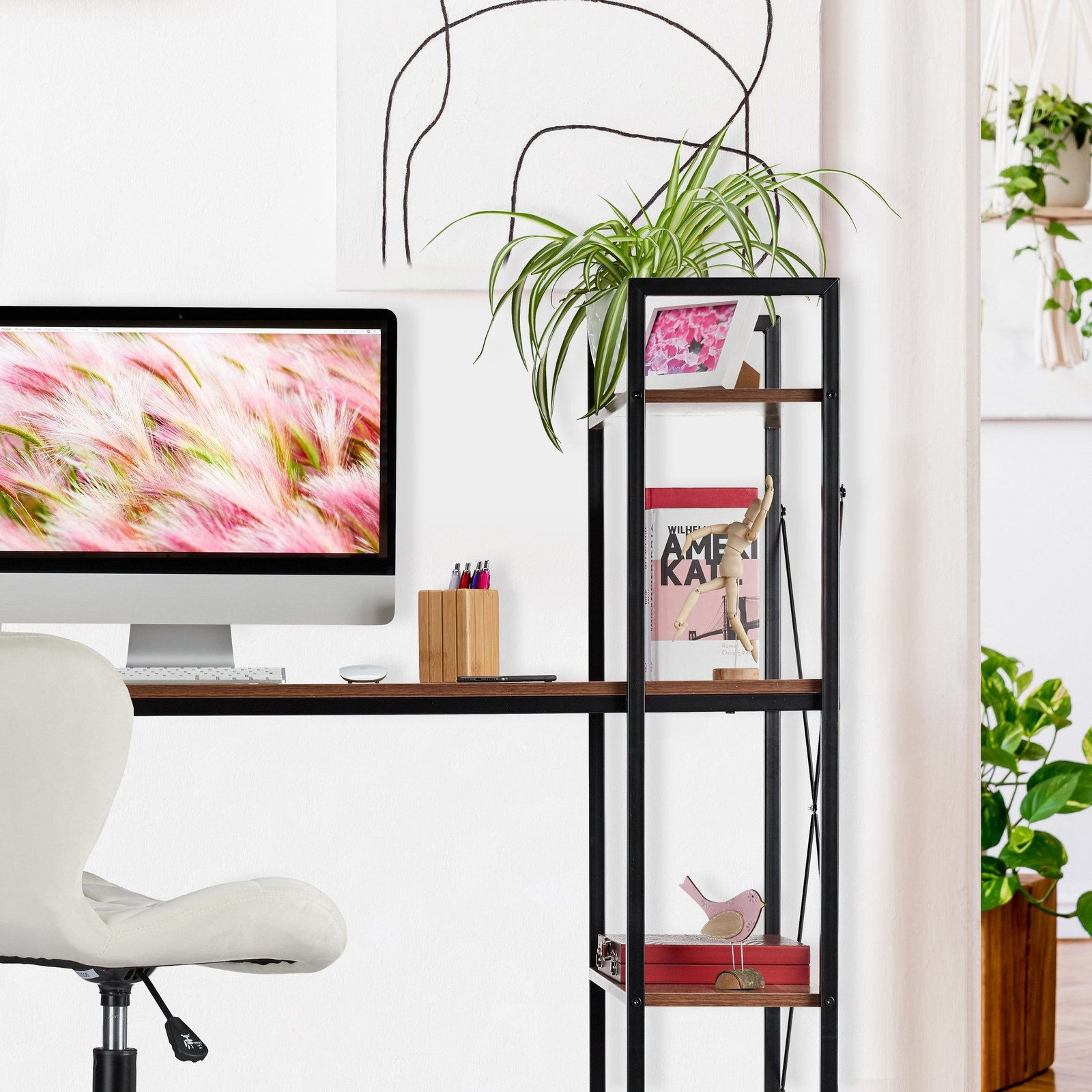 Steel frame Wooden Desk in room