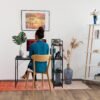 Steel frame Wooden Desk lady sitting
