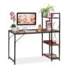 Steel frame Wooden Desk with equipment png