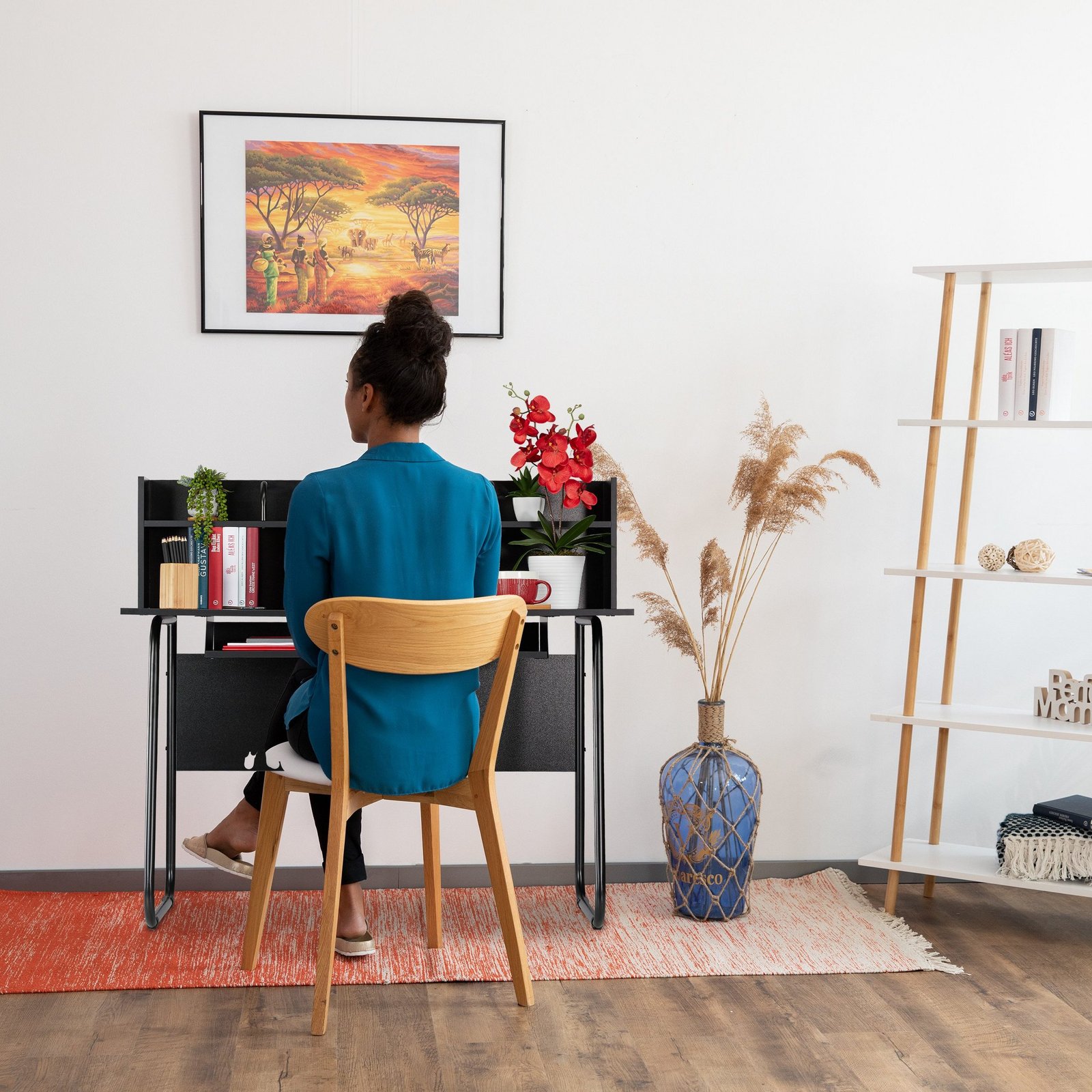 Study Table Desk in room with lady sitting on chair