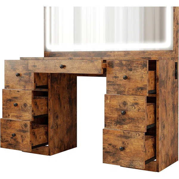 Vanity Rustic Brown open drawers